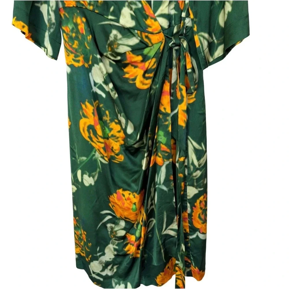 Dries Van Noten Dakola Printed Wrap Midi Dress Size 40 (US8) Green Floral Print - Picture 5 of 10